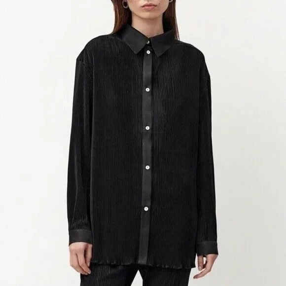 NEW Sleeper Black Origami Ribbed Long Sleeve Button Top Size Large Pajama Shirt - Picture 1 of 13